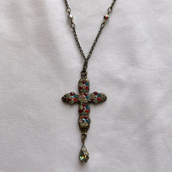 Stunning Michal Negrin Cross Necklace with Multicolored Crystals - Picture 1 of 11